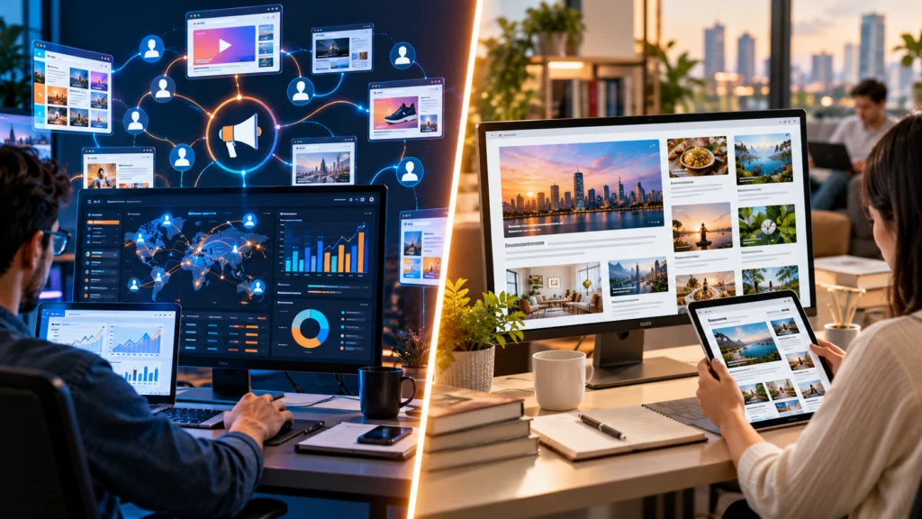 Ad network versus Adstotally.com content website concept
