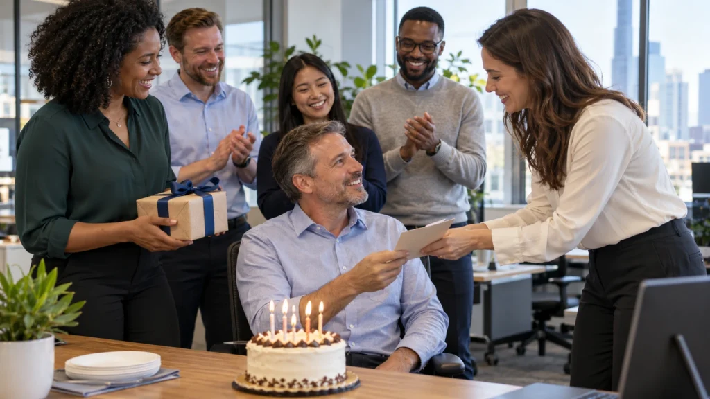 Birthday message for boss from a team of coworkers at the office