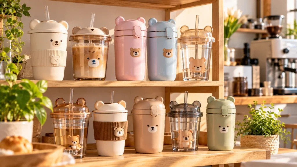 Starbucks Bear Cup Collection Cute bear-themed reusable coffee cup collection with pastel colors, bear-ear lids and straws