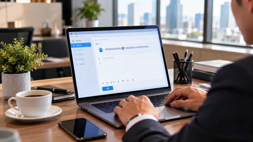 Magazine Luiza employee email address format on a laptop