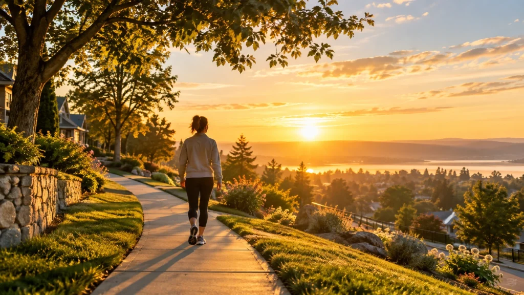 Person walking toward sunrise representing a fresh Monday start