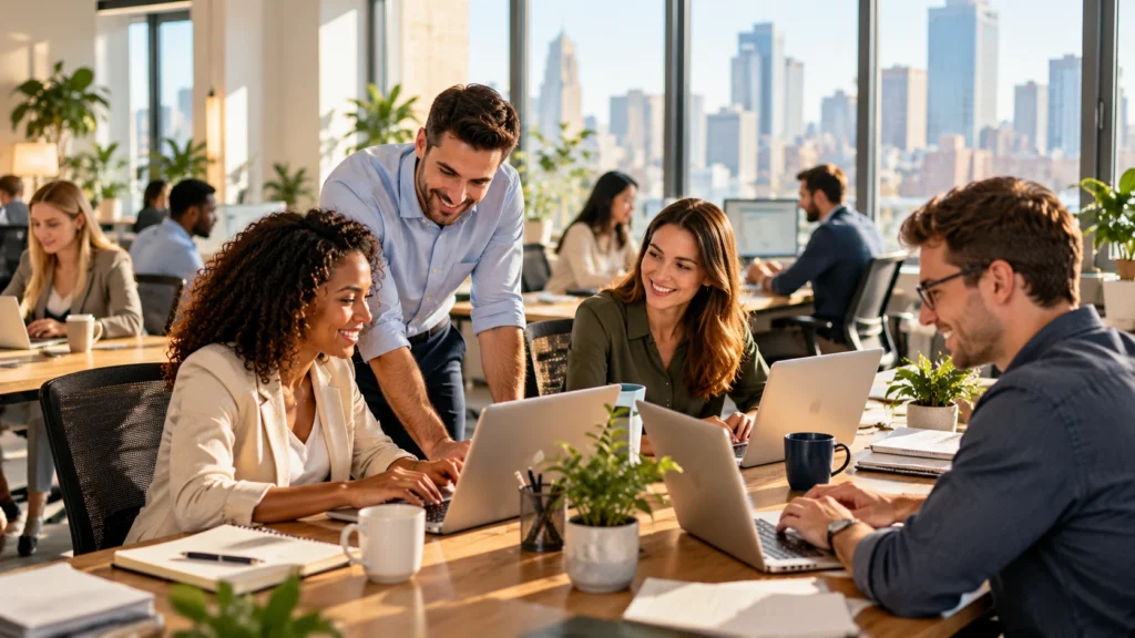 Coworkers staying motivated during a Thursday workday