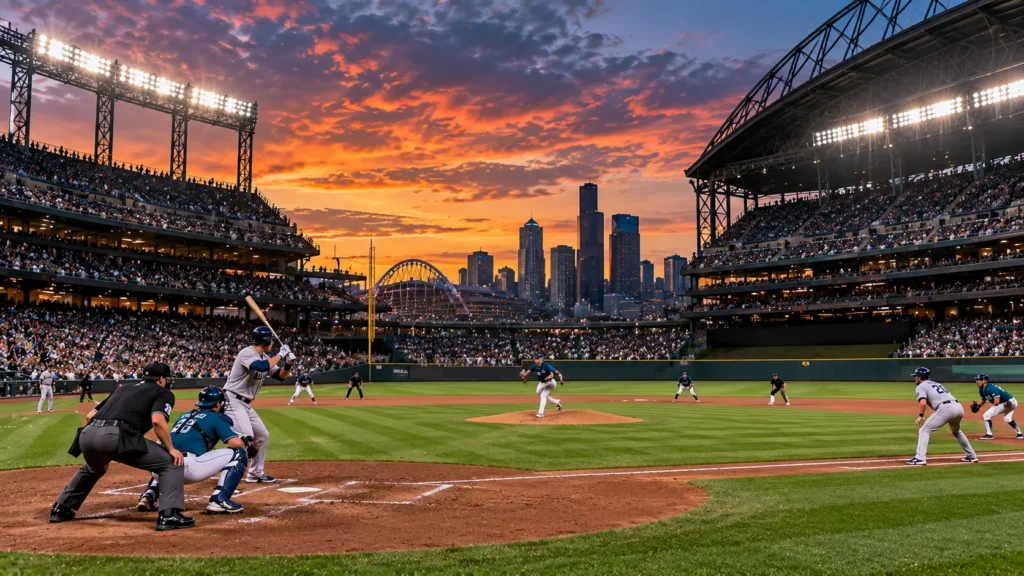 Detroit Tigers vs Seattle Mariners Game Detroit Tigers vs Seattle Mariners baseball game in Seattle during a tense late-inning moment