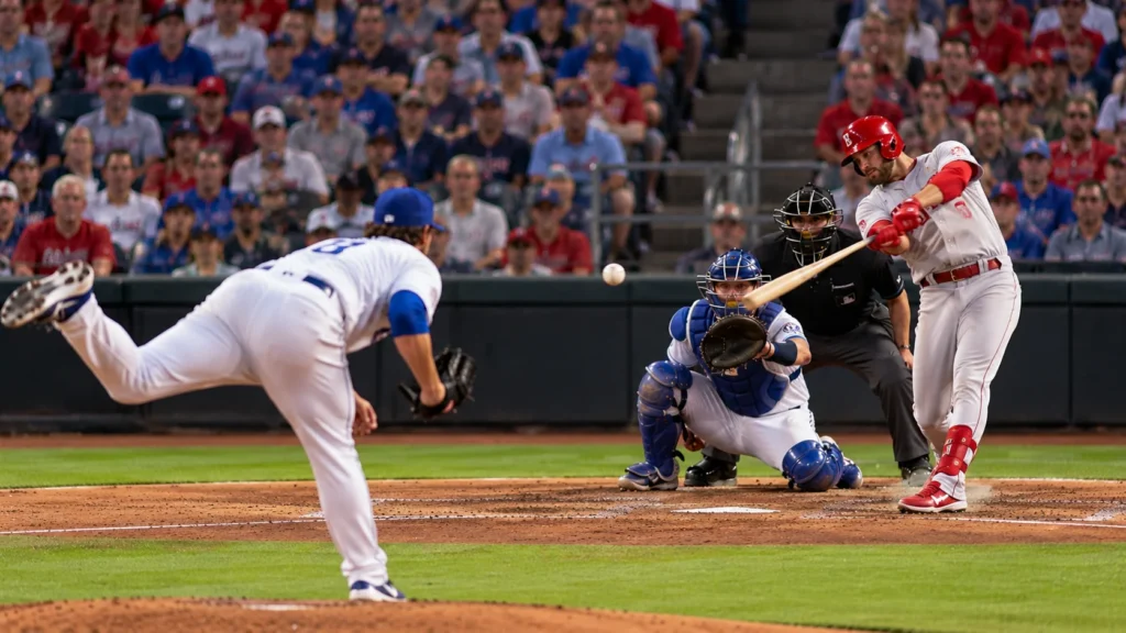Dodgers vs Phillies Baseball Game Dodgers vs Phillies inspired baseball game with Los Angeles pitcher throwing toward a Philadelphia batter