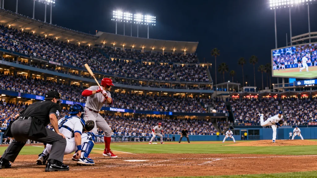 Phillies vs Dodgers Playoff Game Phillies vs Dodgers postseason baseball game during a tense late-inning moment